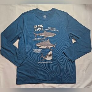 Wonder Nation Boys Blue Shark Facts Long Sleeve Pajama Top Size XL